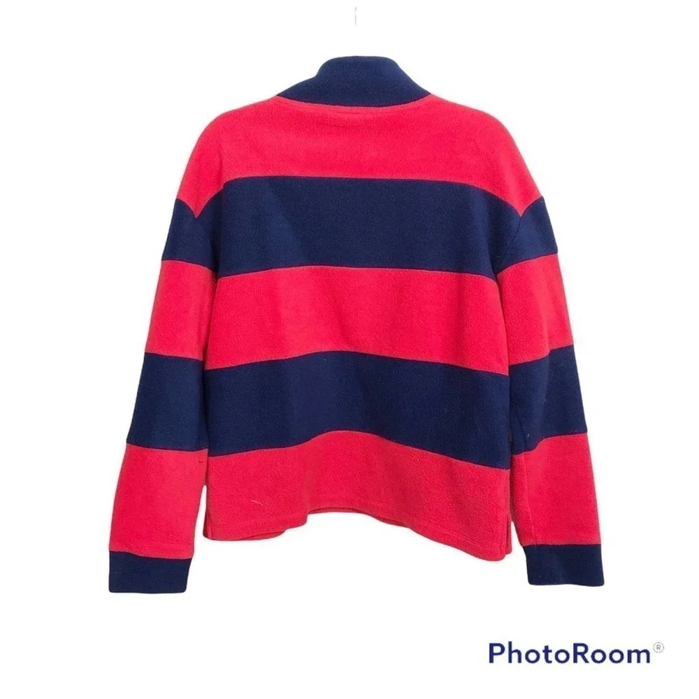 Victoria’s Secret PINK polar fleece red and blue striped quarter zip sweater - Picture 2 of 6